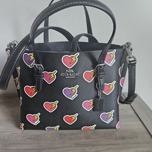 Coach Black Tote with Heart and Lightning Print